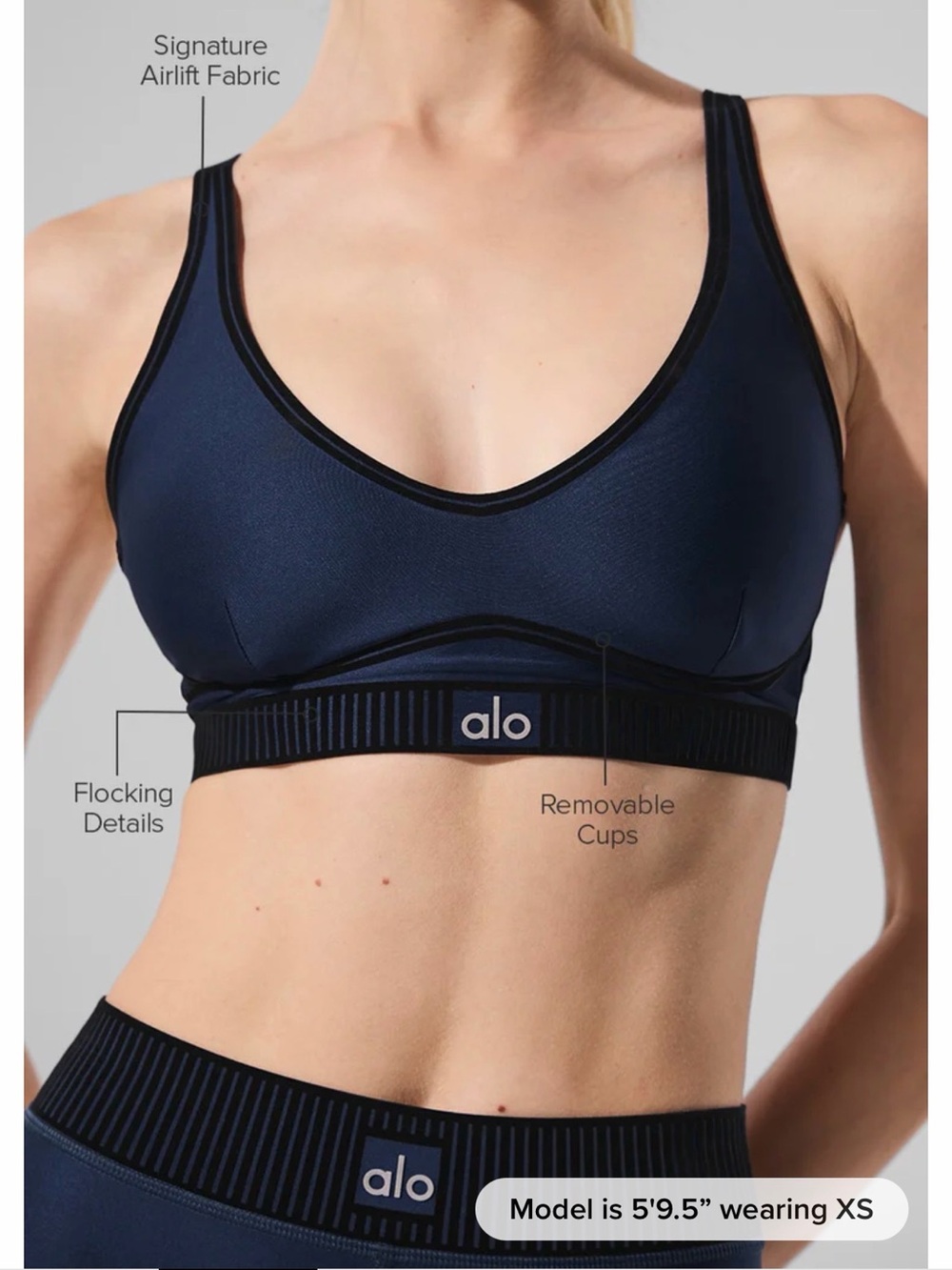 ALO Airlift Line Up Navy Sports Bra with Black Trim